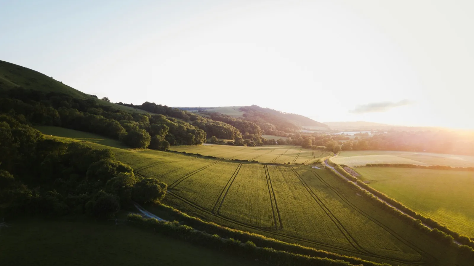 Rolling South Downs hills on a clear spring day in West Sussex