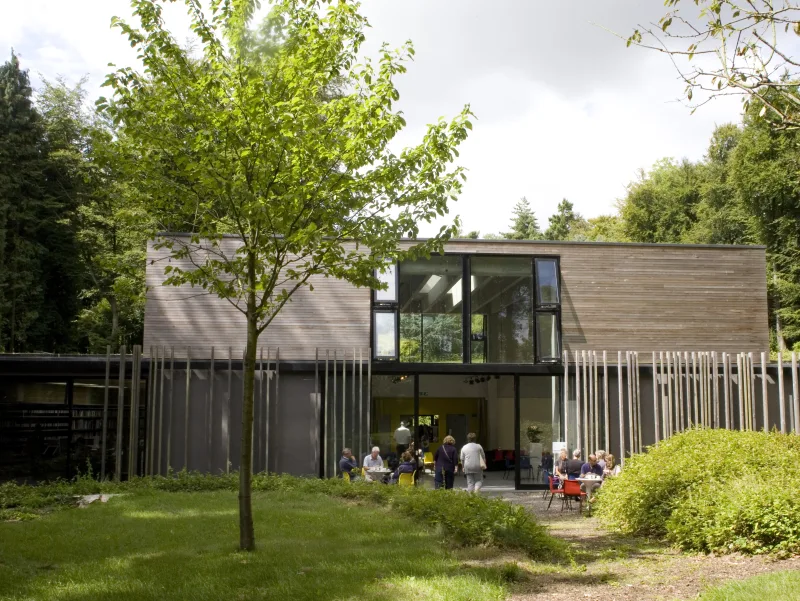 Goodwood Art Foundation centre building among woodland on the Goodwood estate