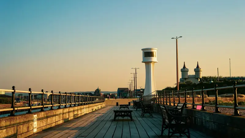The East Beach Café in Littlehampton, West Sussex — a rusted steel landmark building on a bright day